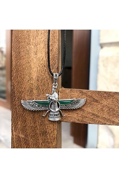 Z�mr�t ve Markazit Ta�l� B�y�k Boy Unisex Ahura Mazda G�m�� Kolye