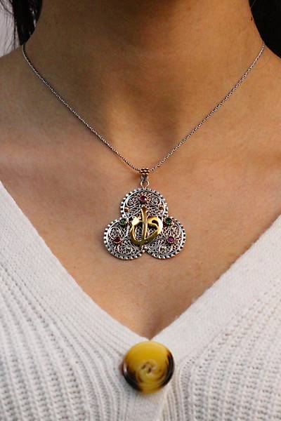 Elif Vav ��lemeli Yonca Model 925 Ayar Telkari G�m�� Kolye