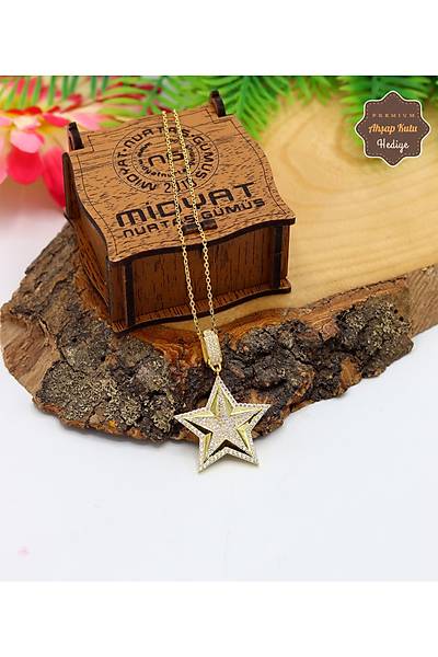 Zirkon Tal Yldz Model Gold Kaplama 925 Ayar Gm Kadn Kolye 201024695