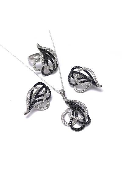 Sarmal Yaprak Model Zirkon Ta�l� Bayan G�m�� Tak� Seti