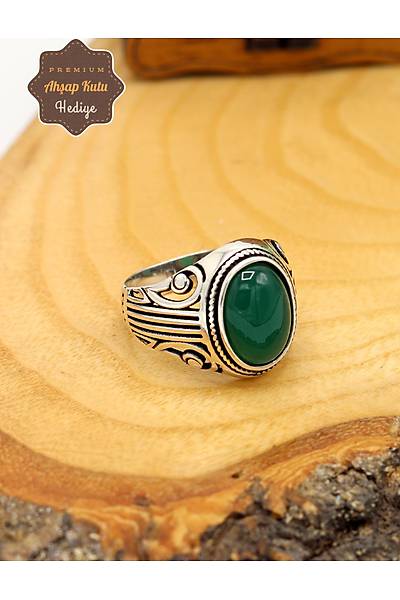 Ye�il Akik Ta�l� Ba�ak Model 925 Ayar G�m�� Erkek Y�z�k 201024892