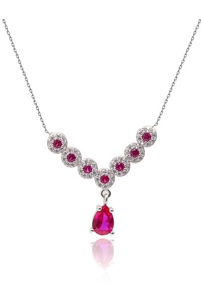 Yakut Ta�l� Damla Tasar�m 925 Ayar G�m�� Kad�n Kolye 201024692