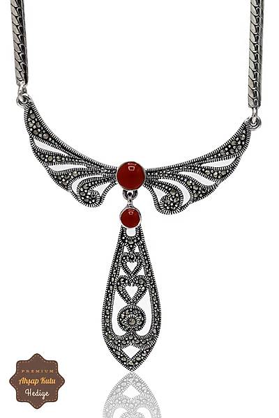 Akik Ta�l� Melek Kanat Model Markazit Ta�l� G�m�� Kad�n Gerdanl�k 201024268