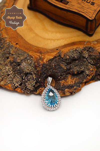 Akuamarin Ta�l� Damla Model 925 Ayar G�m�� Kad�n Kolye 201024308