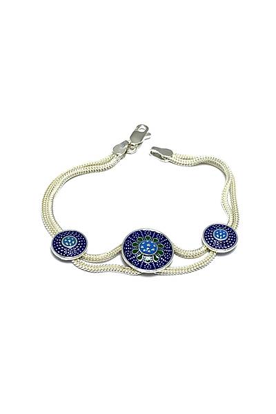 Mavi Mineli 925 Ayar Mardin Has�r� G�m�� Bileklik