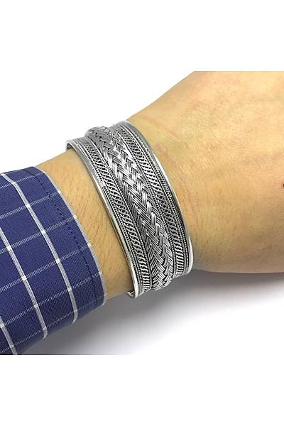 �rg� ��lemeli  Ayarlanabilir 925 Ayar Unisex G�m�� Bilezik