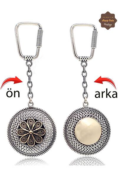 �i�ekli ve �simli Plaka �ift Tarafl� Oksitli G�m�� Telkari Anahtarl�k 201025175