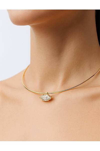 Mozanit Ta�l� Mekik Model Yald�zl� 925 Ayar G�m�� Kad�n Chooker Kolye 201024824