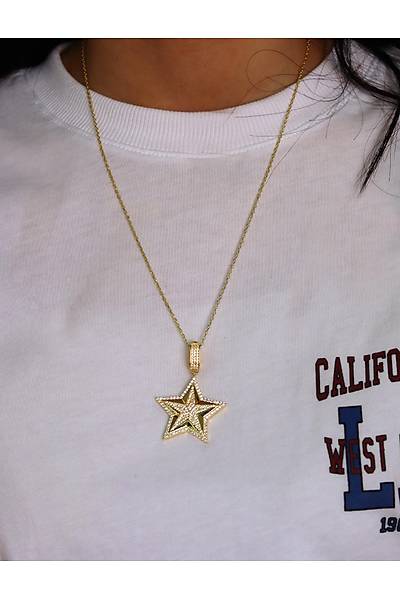 Zirkon Tal Yldz Model Gold Kaplama 925 Ayar Gm Kadn Kolye 201024695