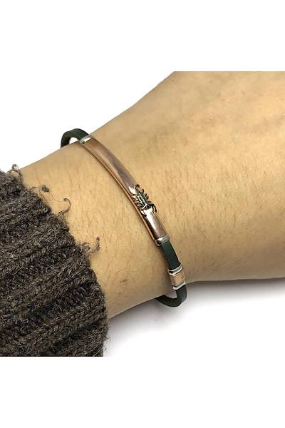 Akrep Model Ye�il Deri Kordonlu Unisex G�m�� Bileklik