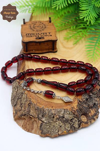 Bordo Kapsl Kesim 925 Ayar Gm Pskll Ate Kehribar Tesbih 201023767