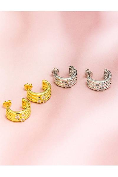 Alya Zirkon Ta�l� K�pe Alt�n Kaplama 925 Ayar G�m�� Kad�n K�pe 201024826