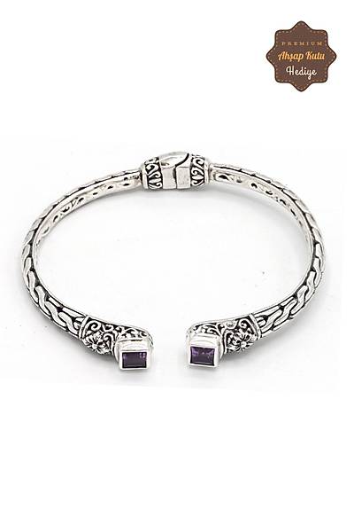 Ametist Ta�l� Y�resel ��lemeli 925 Ayar Saf G�m�� Kad�n Bilezik 201024053