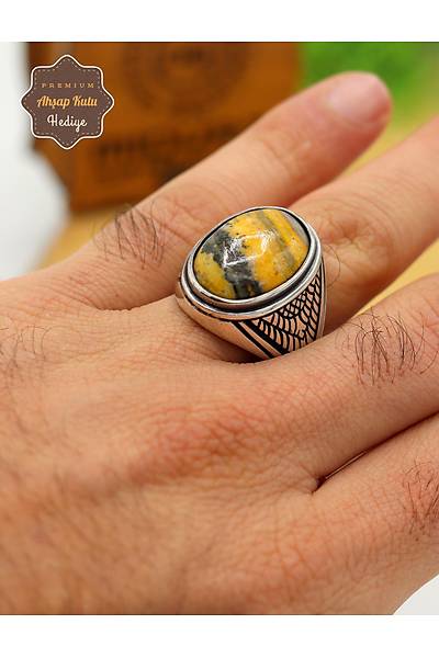 Septeryan Ta�� Baklava Desenli 925 Ayar G�m�� Erkek Y�z�k 201024859