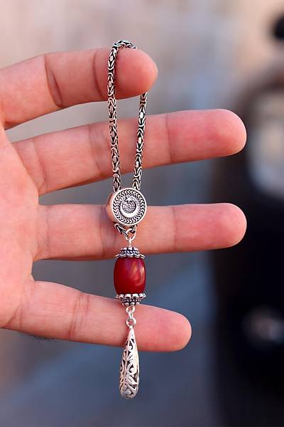 Kehribar Ta�l� Ay Y�ld�z Model Telkari 925 Ayar G�m�� Anahtarl�k 201024609