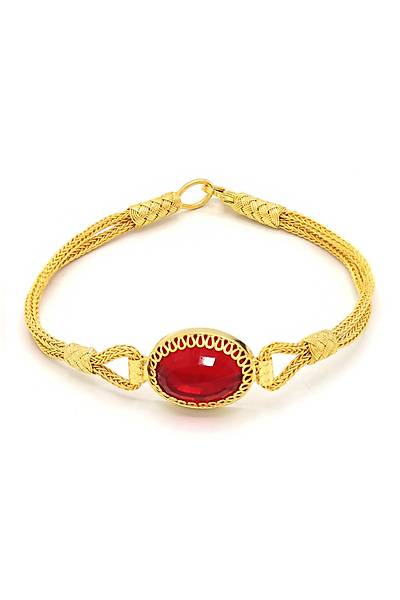 Yakut Ta�l� Alt�n Kaplama 1000 Ayar Kazaziye G�m�� Kad�n Bileklik 201024110