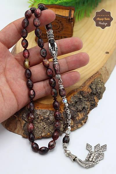 Koyu Kar���k Renkli Arpa Kesim Pen�e �mameli S�kma Kehribar Tesbih 201024573