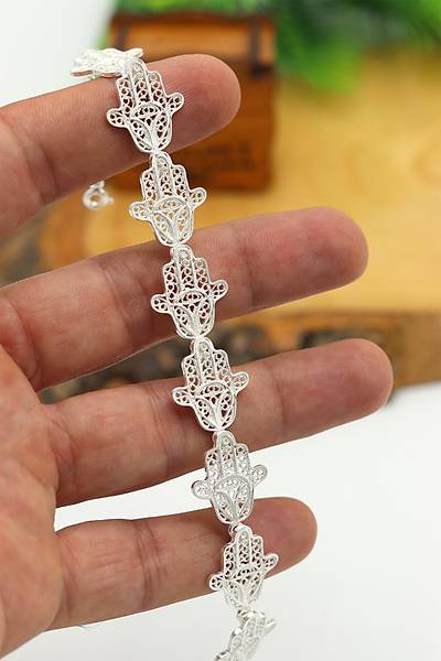 Fat�ma Ana Eli Model 925 Ayar G�m�� Telkari Kad�n Bileklik 201024178