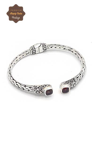 Yakut Ta�l� Y�resel ��lemeli 925 Ayar Saf G�m�� Kad�n Bilezik 201024056