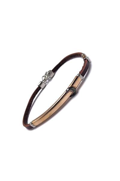 Hilal Model Vi�ne Rengi Deri Kordonlu Unisex G�m�� Bileklik