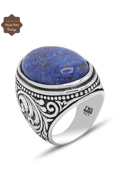 Lapis Lazuli Ta�� Yaprak Model 925 Ayar G�m�� Erkek Y�z�k 201024806