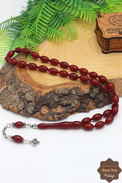 Bordo Arpa Kesim G�m�� P�sk�ll� S�kma Kehribar Tesbih 201024071