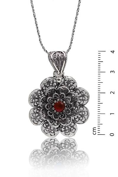 Yakut Ta�l� �i�ek Model Oksitli Telkari Kad�n G�m�� Kolye 201023920