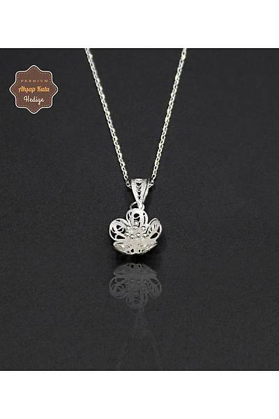 Minik �i�ek Model 925 Ayar Saf G�m�� Telkari Kad�n Kolye 201024659