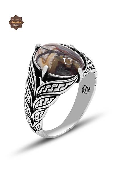 Rodonit Ta�� Yaprak Model 925 Ayar G�m�� Erkek Y�z�k 201024813