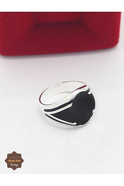 Siyah �izgili Oval Model 925 Ayar G�m�� Erkek Y�z�k 201025448