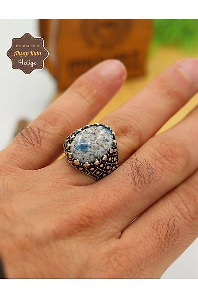 Kyanit Ta�� Nokta Desenli 925 Ayar G�m�� Erkek Y�z�k 201024857