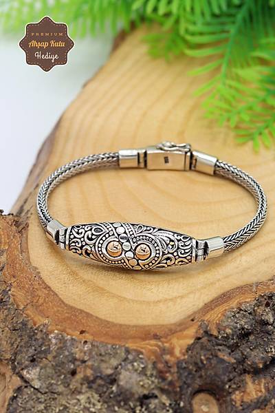 Has�r ��lemeli Model 925 Ayar Saf G�m�� Erkek Bileklik 201024043