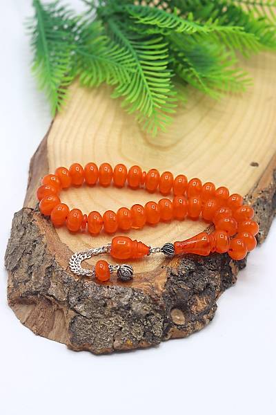 Turuncu G�m�� P�sk�ll� Tekerlek Kesim S�kma Kehribar Tesbih 201023166