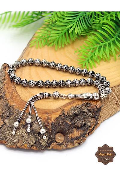 3'l� P�sk�ll� K�re Kesim Oksitli 925 Ayar G�m�� Midyat Telkari El ���ili�i Tesbih 201025457