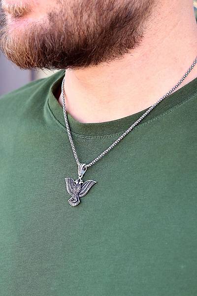 �ift Ba�l� Kartal Model 925 Ayar G�m�� Erkek Zincir Kolye 201024454