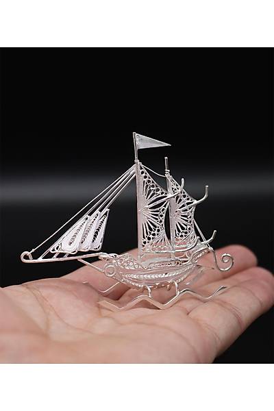 �ift Yelkenli 925 Ayar G�m�� Saf S�per Telkari Eli�i Biblo Aksesuar 201024640