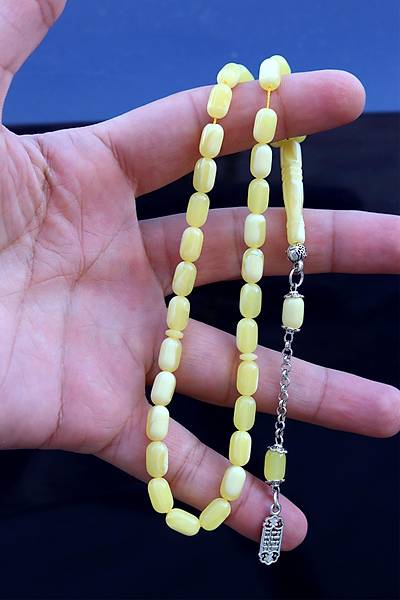 Sar� Renk Kaps�l Kesim Damla Benzetmesi Beyrut Toz Kehribar Tesbih 10x6 mm