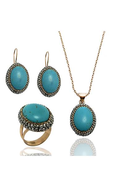 Firuze ve Swaroski Ta�l� Bayan G�m�� Tak� Seti