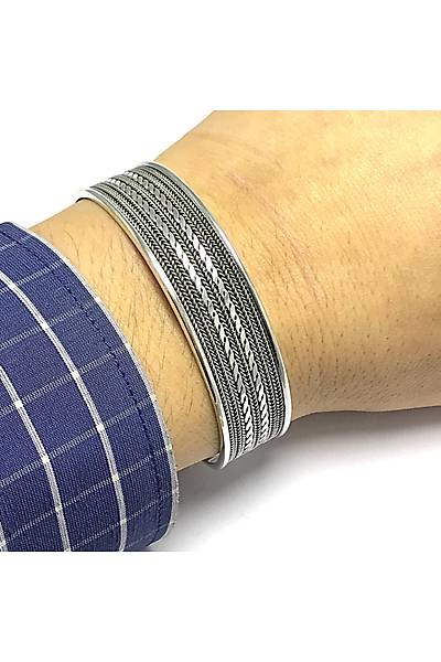 �rg� ��lemeli Ayarlanabilir 925 Ayar Unisex G�m�� Bilezik