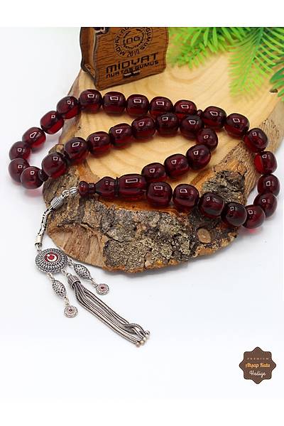 Koyu Bordo B�y�k Boy Kaps�l Kesim G�m�� P�sk�ll� Ate� Kehribar Tesbih 201024946