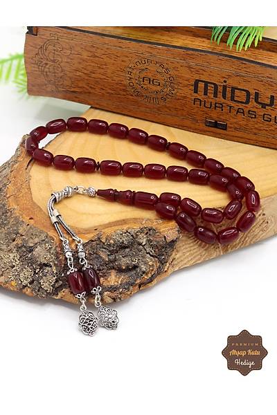 Bordo Kaps�l Kesim G�m�� Ay y�ld�z P�sk�ll� S�kma Kehribar Tesbih 201024956