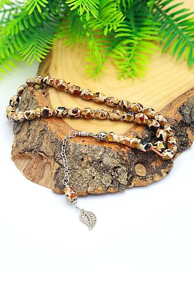 Hareli Kar���k Renkli Arpa Kesim Par�al� Toz Kehribar Tesbih 201024017