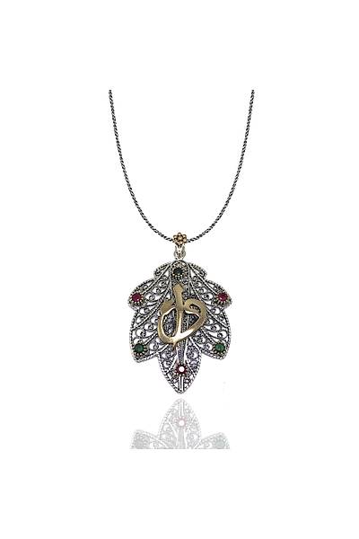 Elif Vav ��lemeli �z�m Yapra�� Model 925 Ayar Telkari G�m�� Kolye