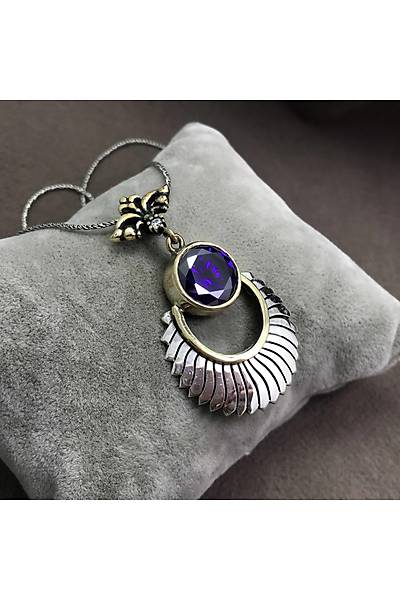 Ametist Ta�l� El ���ili�i Otantik G�m�� Bayan Kolye