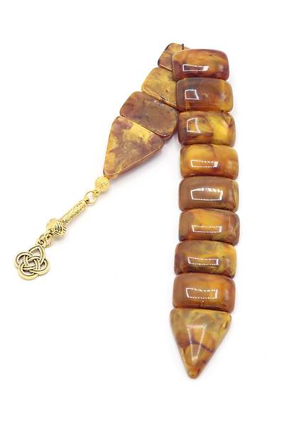 Yo�un K�vaml� Kahverengi Renkli A�k D���m� P�sk�ll� Toz Kehribar Bal�k Tesbih 201025474