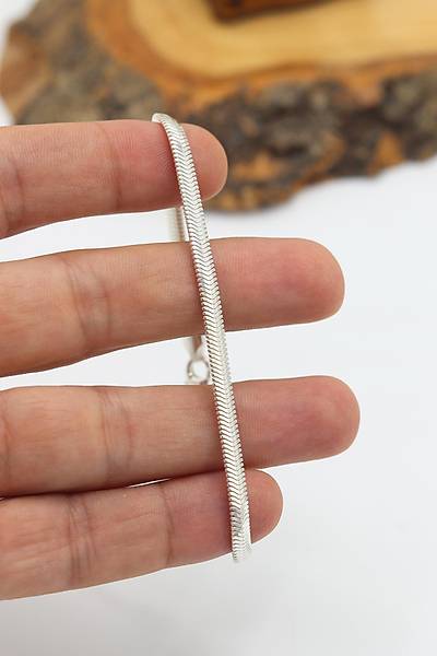 925 Ayar G�m�� Y�lan Derisi Model Ezme Zincir Kolye ve Bileklik kombini 201024151