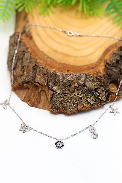 Zirkon Ta�l� Nazarl�kl� 925 Ayar G�m�� Gerdanl�k �ans Kolyesi 201023282