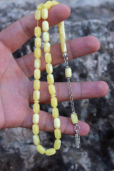 Sar� Renk Kaps�l Kesim Damla Benzetmesi Beyrut Toz Kehribar Tesbih 10x6 mm
