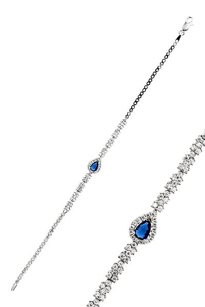 Safir Ta�l� Damla Model 925 Ayar G�m�� ��l� Set 201024458