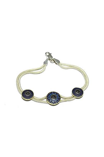 Mavi Mineli 925 Ayar Mardin Has�r� G�m�� Bileklik